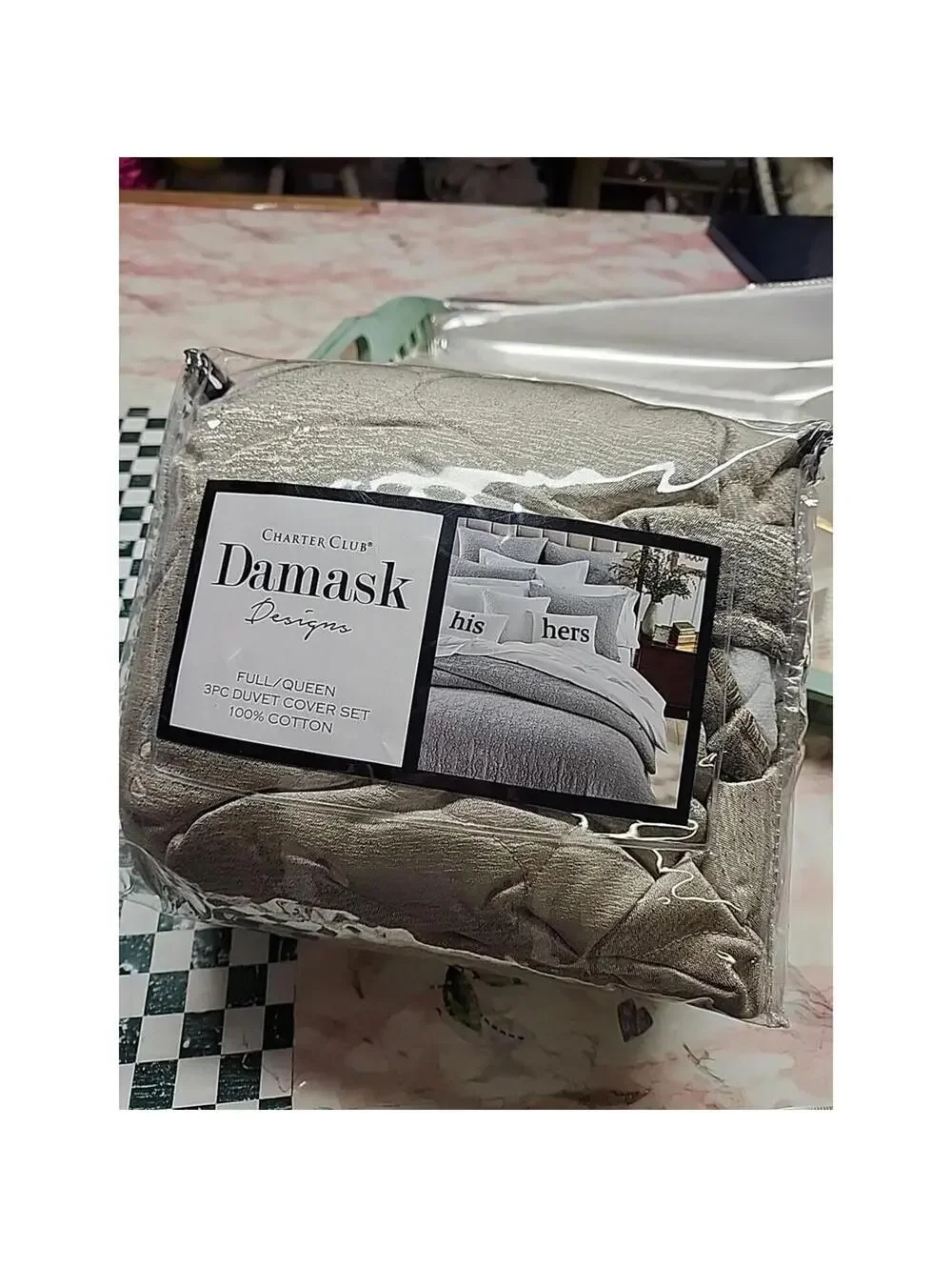 Charter Club Damask Designs Full/Queen 3PC Duvet Cover Set 100% Cotton